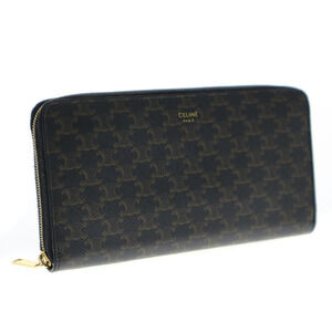 Celine Around Long Black Leather Brown Zip Wallet Macadam